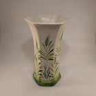 Bassano Ceramic Vase 10.5" Tall Green & White Hexagonal Wheat Design Italy