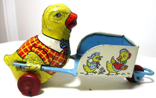 VINTAGE 1950s J CHEIN TIN EASTER CHICK NOVELTY TOY CANDY CONTAINER