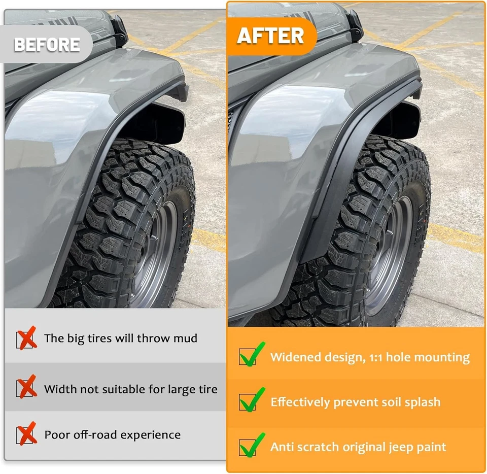 Protector de extensión de guardabarros forro 4 piezas para Jeep Gladiator Sport y Willys Foto 2 de 4