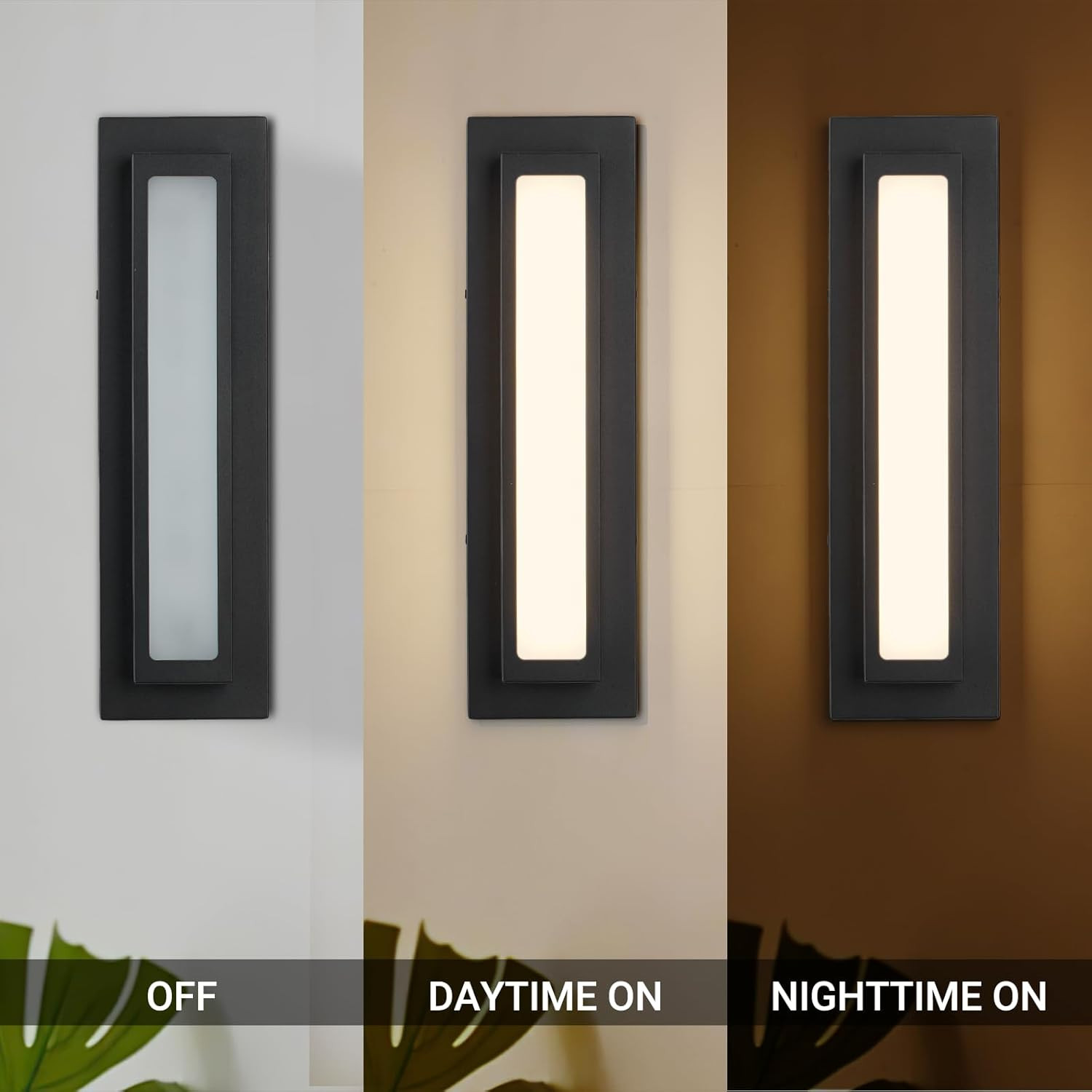 Modern LED Outdoor Wall Sconce, 16W 3000K Black Geometric Exterior Light Fixture