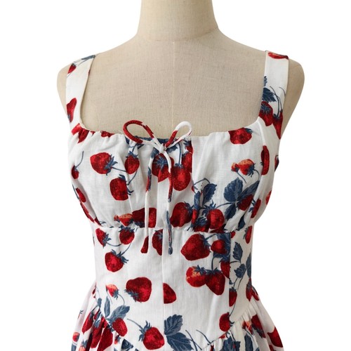 Reformation Balia Linen Sleeveless Basque-Waist Midi Dress Strawberry Jam US 6 - Picture 9 of 12