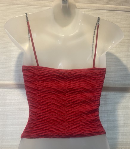La Perla VTG Ritmo Di Perla Red Textured Bustier Top~Sz.42~Rhinestone Straps - Picture 5 of 12