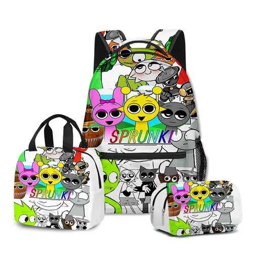 Novelty Sprunki- 3D Printed 3pcs/Set Notebook Backpack Lunch bag Pencil Case - Picture 48 of 48