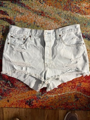 Levi Strauss 501 Denim Cutoff Shorts W33 Light Wash Button Fly Frayed Hem