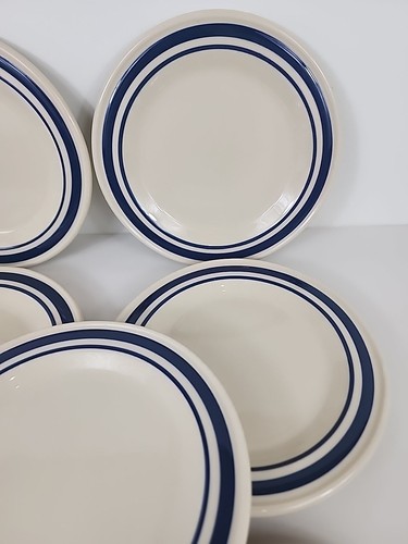 Roseville Ohio Friendship Pottery Salad/Dessert Plates Ivory Blue Stripes EUC - Picture 4 of 8