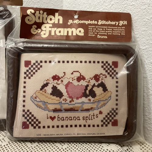 Vtg 2 NIP Stitch & Frame Cross Stitch Kits Chocolate Cone & Banana Split - Picture 3 of 14