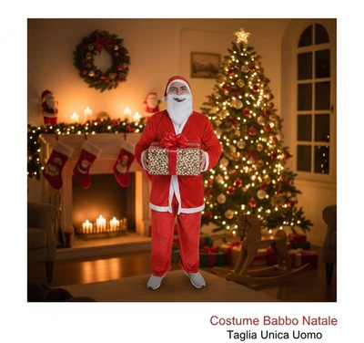 DUE ESSE CHRISTMAS Vestito Babbo Natale Velluto Adulto Uomo Donna Max 180Cm Costume Set Deluxe