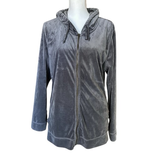 HUE Women’s Hoodie sz XL Gray Velour Full Zip Pockets Soft Unlined Athleisure - Picture 2 of 8