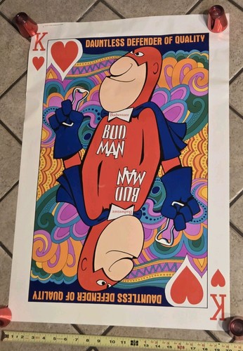 Vtg 1970's Budweiser Beer Bud Man "Dauntless Defender Of Quality" 30 x 20 Poster