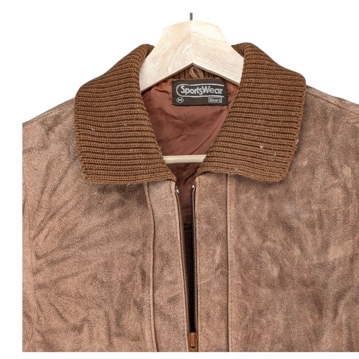 Vintage 70s SEARS Sportswear Mens Suede Leather Knit Sweater