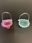 Set of 2 Fenton Mini Baskets Blue And Pink Vintage Rare