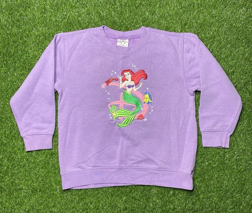 Vintage The Little Mermaid Sweatshirt Purple Disney Store Youth M Embroidered
