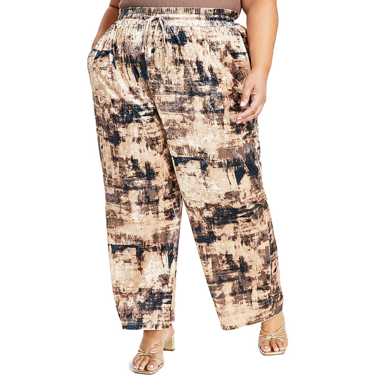 Женские удобные широкие брюки Nina Parker из золотистого бархата с завязками плюс 2X BHFO 0533