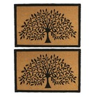 2x Coir Door Mats Natural Coconut Indoor Outdoor Welcome 90 x 60cm Tree of Life