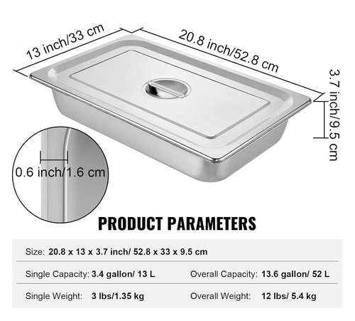 Confezione 4 Padelle Hotel 3,7" Profondità Vapore Tavola Full Size Con Coperchio - Foto 4 di 4