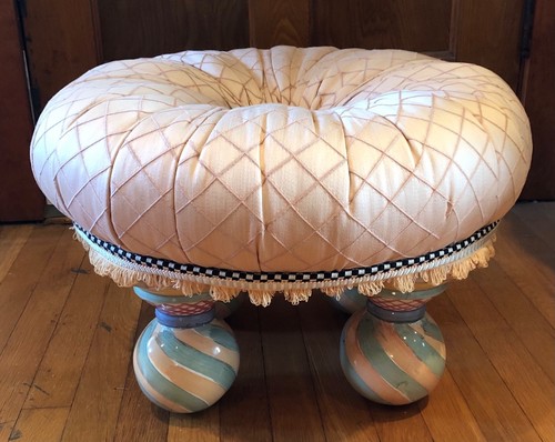 Mackenzie Childs RARE Tufted Footstool Ottoman Tuffet Pastel
