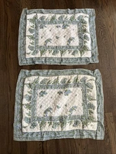 Soft Surroundings Amadora Pair of Quilted Pillow Shams Zips Standard Blue Green