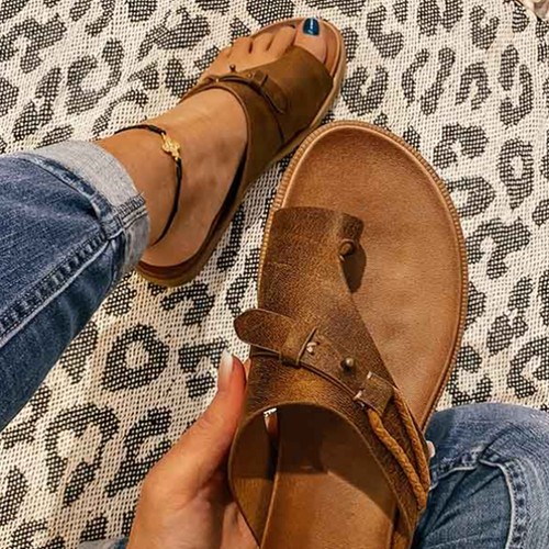 Women's Retro Orthopedic Sandals Bunion Correction Slippers Toe Rings Flat Shoes - Afbeelding 6 van 33