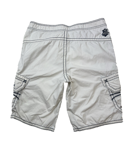 Vtg Y2K Mens Rock Revival Cargo Shorts White w/Blue Thick Stitch Board 33" Waist - Picture 5 of 7