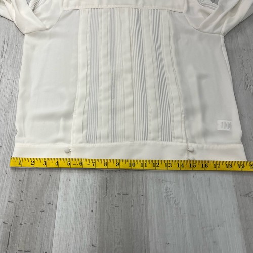 Adrianna Papell Sheer White Long Sleeve Pin Tuck Button Detail Blouse Large - Picture 9 of 12