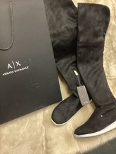 Armani Exchange Black Micro Suede Over Knee Boots Uk 6 New Boxed
