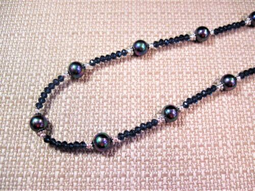 Elegant 20" Silver 85cttw London Blue Quartz & Peacock Pearl Necklace F90 - Picture 2 of 4