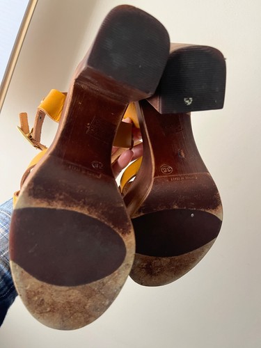 River Island Shoes Size UK 5 Yellow Leather Platform Studded Sandals Summer - Picture 11 of 14