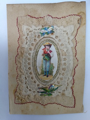 9 ANTIQUE VICTORIAN PAPER LACE GREETING CARD DIECUT EMBOSSED  - Picture 10 of 12