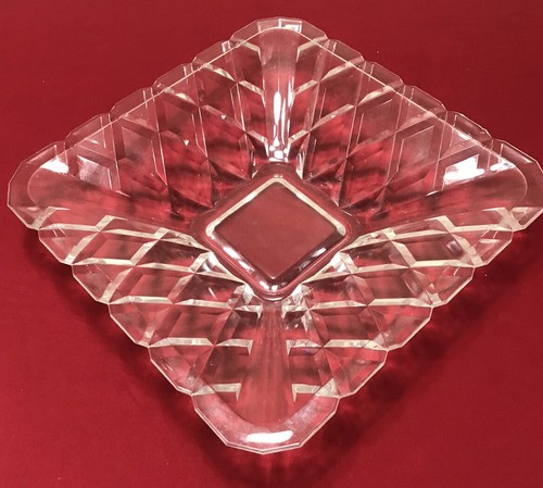 Vintage Mikasa Crystal Diamond Sparkle Collezione 12”X12” Grande Ciotola Quadrata