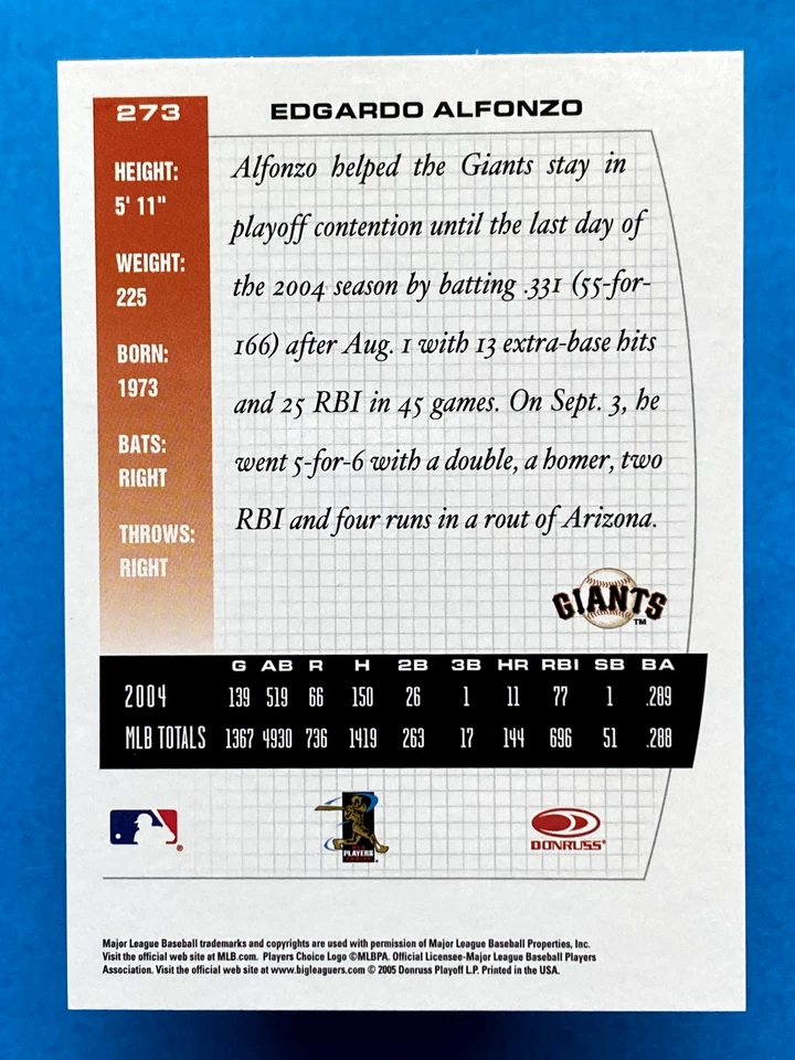 2005 Donruss Team Heroes Edgardo Alfonzo #273 - Image 2 of 2