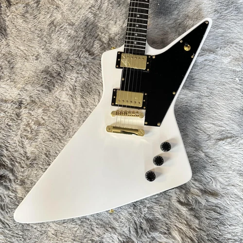 White Explorer electric guitar gold hardware black guard 2H Pickup US warehouse