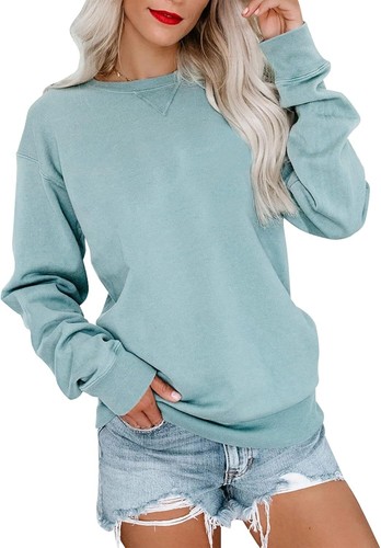 Chic Women's Long Sleeve Crew Neck Sweatshirt - Relaxed Fit Pullover Top - Picture 7 of 30