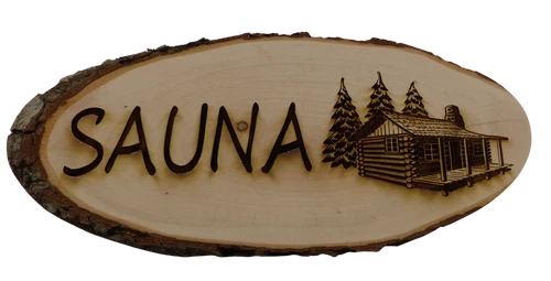 Baumscheibe Sauna Kelo Schild 21 bis 40 cm Schild Holz Deko Gravur Saunaschild