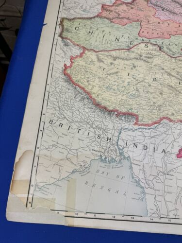 1906 Map CHINESE EMPIRE w/ Japan & Korea 28"x 20.5" Colored Provinces, Countries - Picture 3 of 19