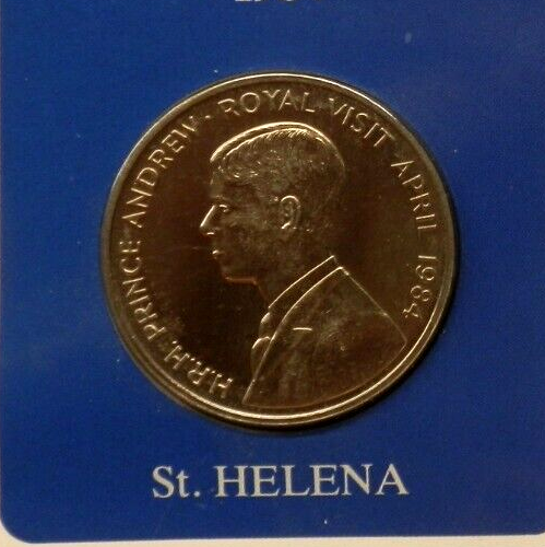 St Helena & Ascension 2 BU 50p Crowns Set Prince Andrew Visit 1984 Royal Mint - Picture 5 of 6