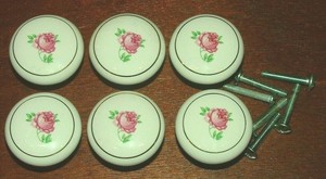 6-PC-Porcelain-1-5-034-Round-Cabinet-Drawer-Door-Handle-Pull-Knob-White-Pink-Flower