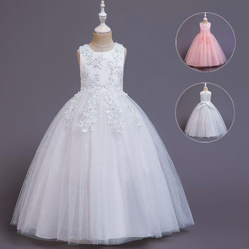 Kids Lace Dress Embroidered Gown Princess Formal Evening Party Flower Wedding - Picture 22 of 38