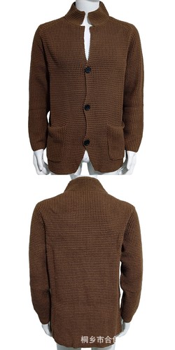 New Sweater Men's Stand Collar Knit Mid-length Cardigan Coat Regular Sweater - Picture 18 of 24