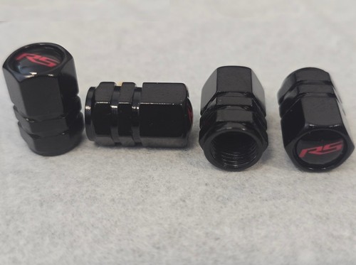 4 Black Valve Stem Caps Hex 2-Band Fits RS - Picture 5 of 5