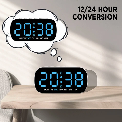 Digital LED Desk Alarm Clock LED Large Display Time Temperature Battery Snooze - Picture 5 of 12