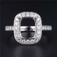 Natural Diamond Semi Mount Ring Setting Cushion Cut 8 10mm Solid 14K White Gold
