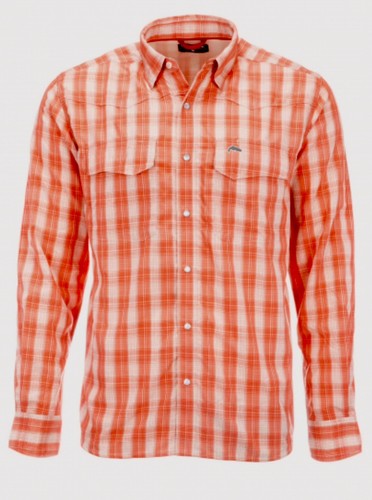 Simms Fishing Big Sky LS Shirt Orange Pearl SnapUPF Travel Fishing UPF Shirt NEW