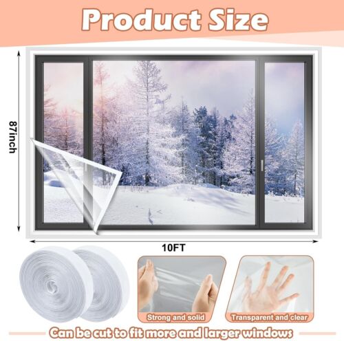 87x10 ft Reusable Window Insulation Kit - Transparent Film & Adhesive Straps - Picture 4 of 9