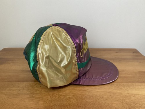 Vintage 90s Mardi Gras Snapback Hat Metallic Purple Gold Green New Orleans - Picture 3 of 6