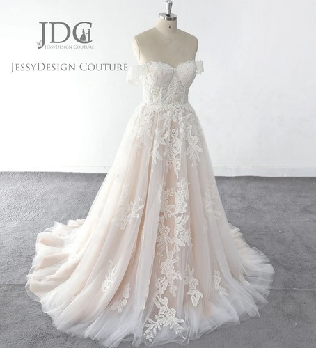 2023 Lace Wedding Dress Bridal Gown Custom made 4-26 Plus Large Champagner Blush - Picture 2 of 8