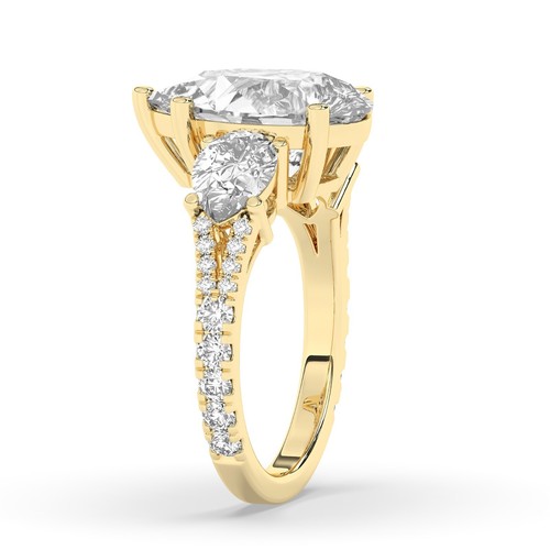 Pear Solitaire 18K Yellow Gold Trilogy Ring,5 ct, Lab-grown IGI Certified - Picture 14 of 24