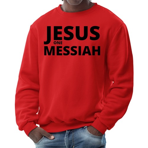 Mens Graphic Sweatshirt - Jesus one Messiah Black Illustration - Picture 17 of 70