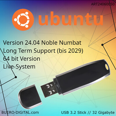   Ubuntu 24.04 LTS GNOME - Live-USB-Stick - Stabil. Elegant. Leistungsstark.
