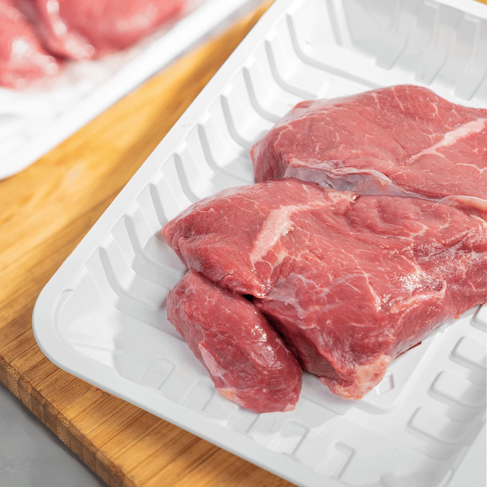 Karat Earth 8.5”x6” Mineral Filled PP Meat Tray, Rectangular, White - 500 pcs - Image 3 of 4