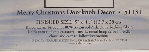 Candamar Designs Merry Christmas Doorknob Decor Counted Cross Stitch Kit 11"x5" - Picture 3 of 4